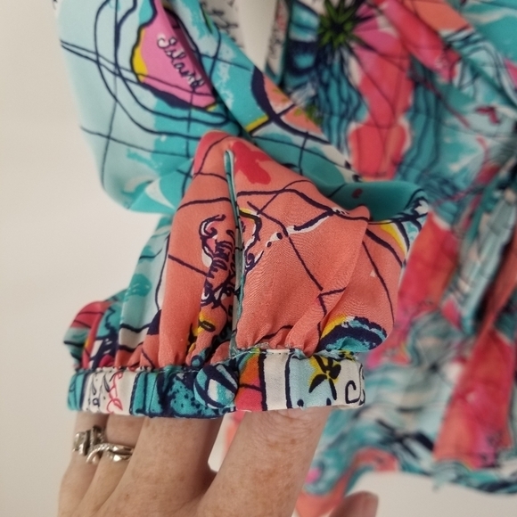 Lilly Pulitzer Silk Connie Dress X Marks the Spot Print Long Sleeve Tie Waist 2 - Picture 10 of 15